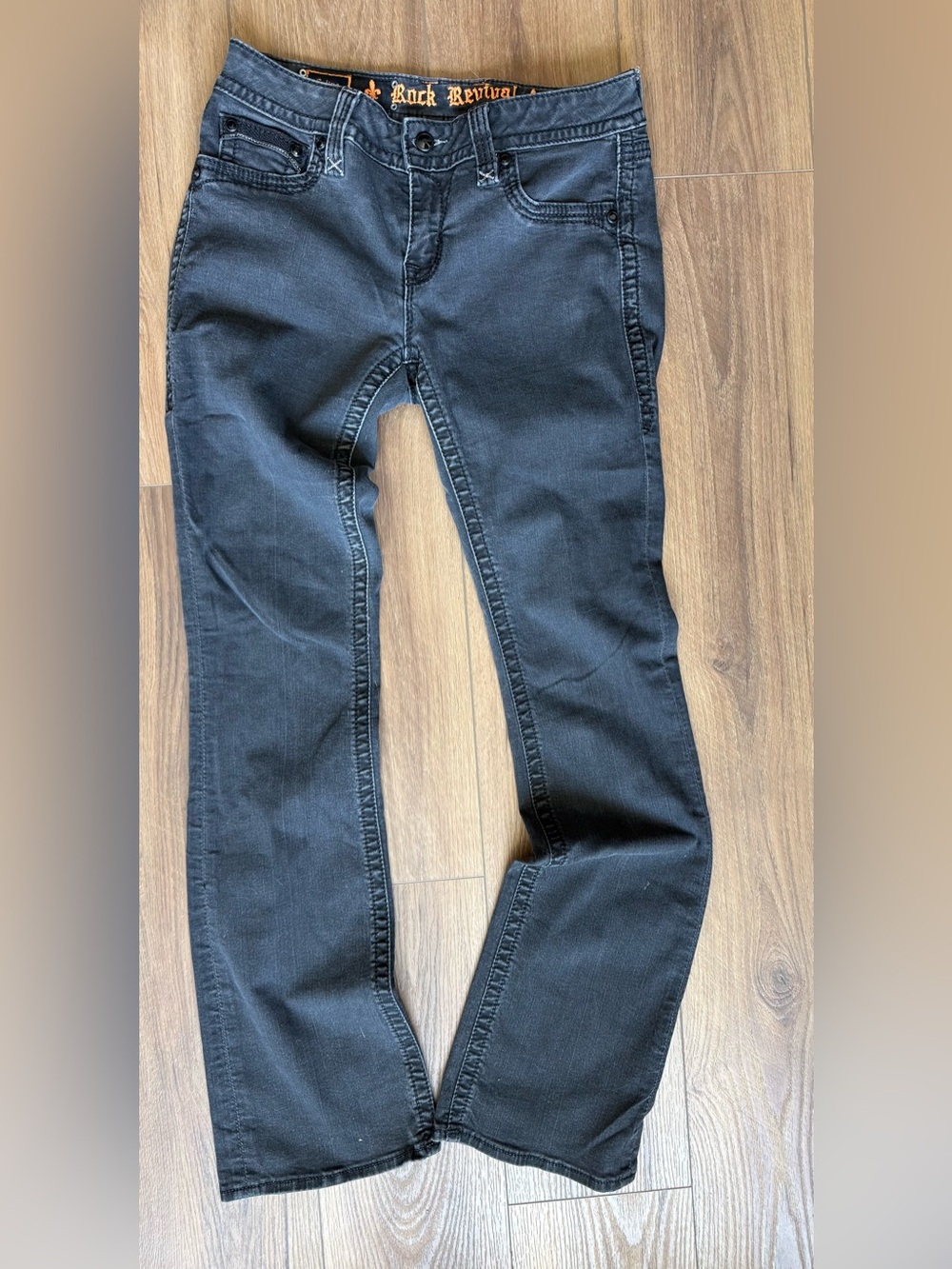 Rock Revival Womens Celine Boot Cut Jeans Black Embroidered Denim SZ 30x34